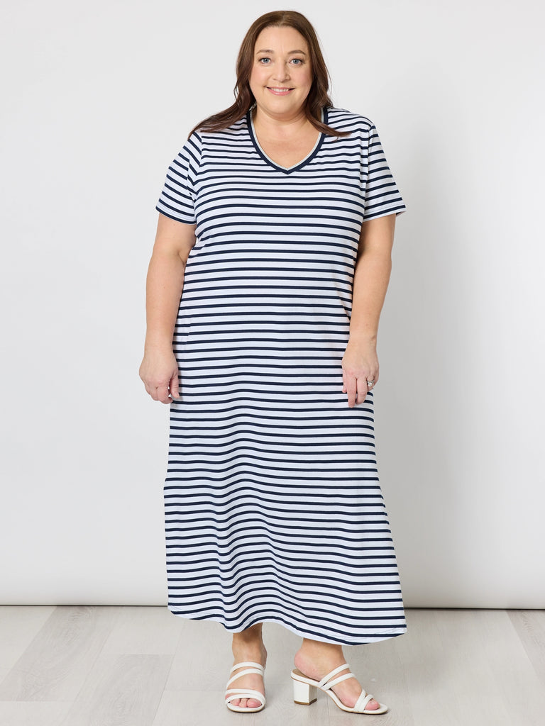 Gemma Stripe Print Dress - Navy/White rc&co