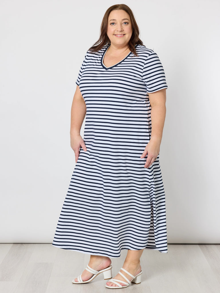 Gemma Stripe Print Dress - Navy/White rc&co