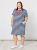 Red Bow Stripe Print Dress - Navy/White rc&co