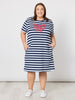 Red Bow Stripe Print Dress - Navy/White rc&co