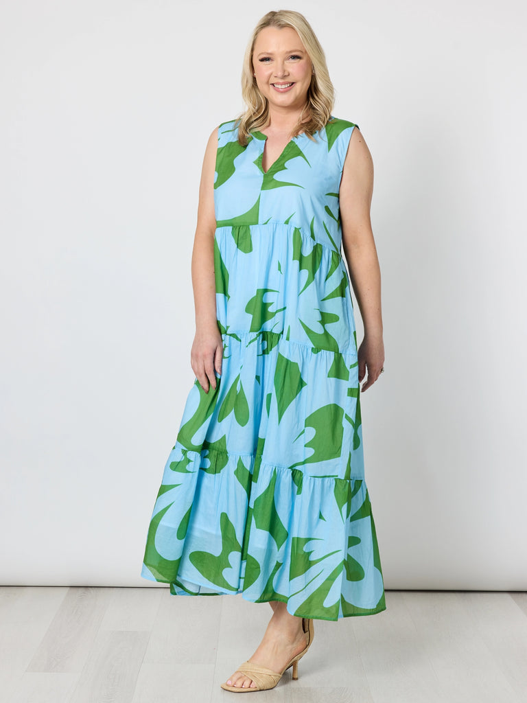 Sienna Print Dress - Blue Green rc&co
