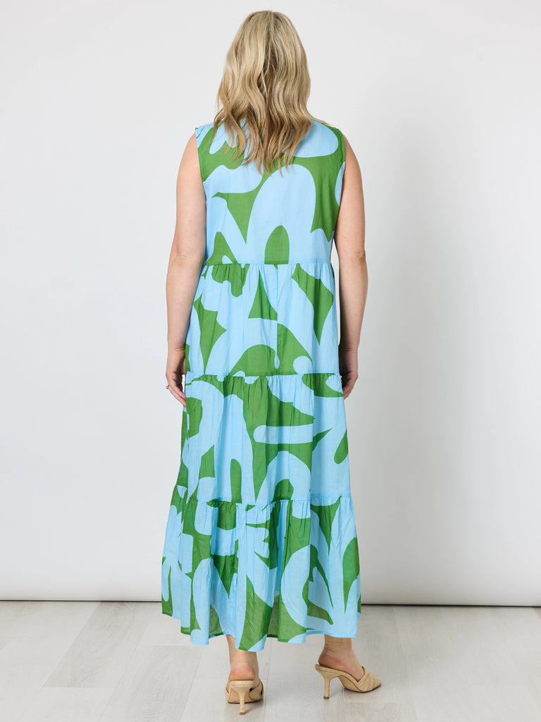 Sienna Print Dress - Blue Green rc&co
