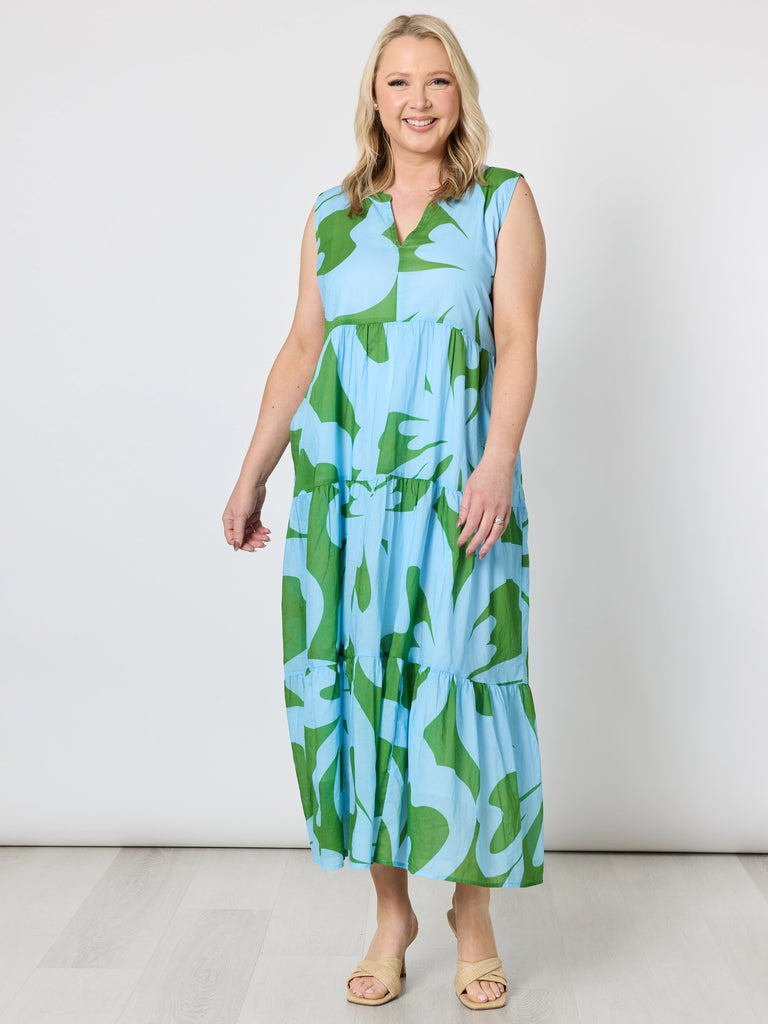 Sienna Print Dress - Blue Green rc&co