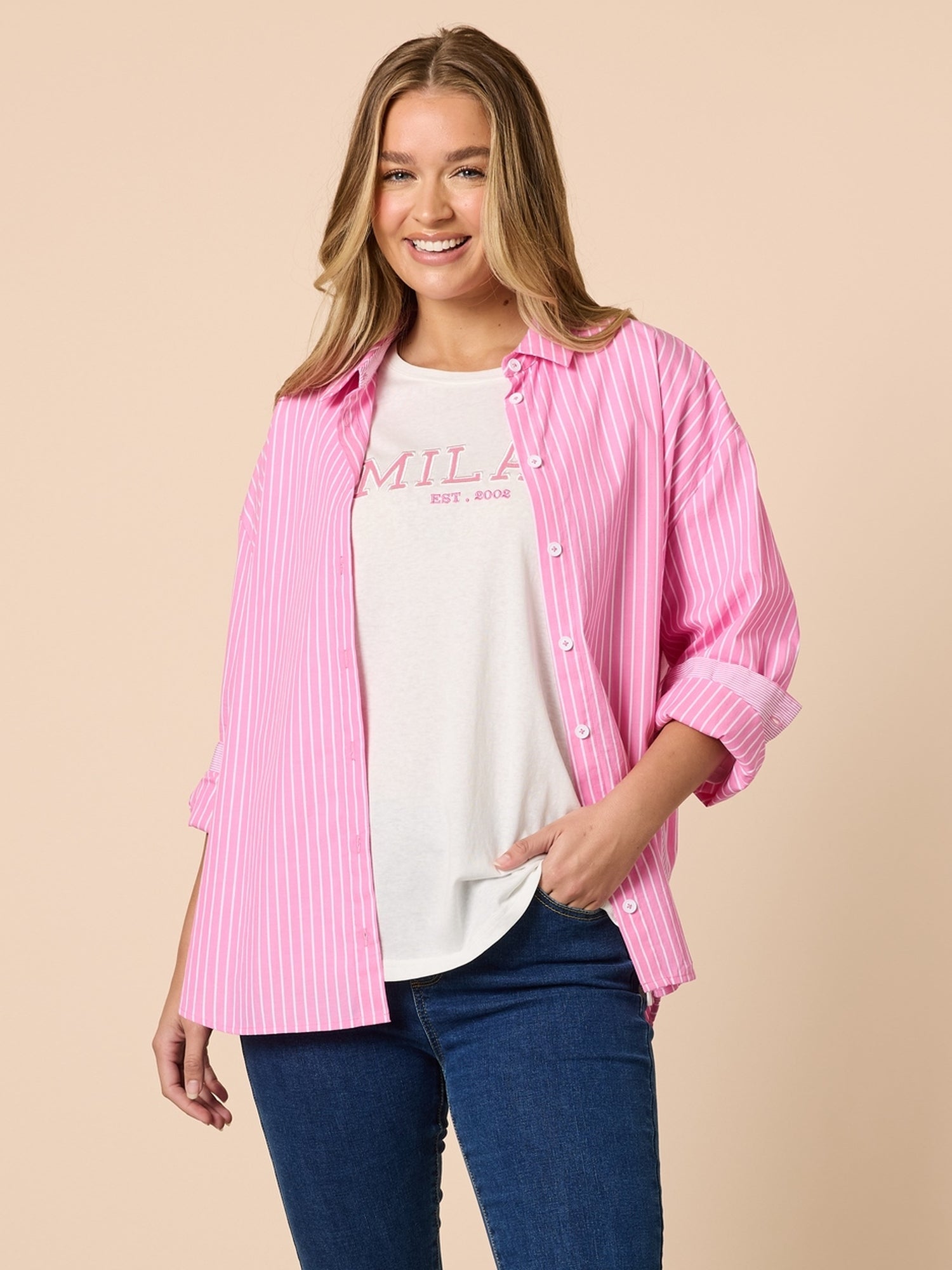 Cabo Stripe Print Shirt - Pink White – RC & Co