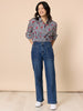 Cherry Stripe Print Sheer Shirt - Navy/White