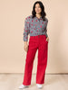 Cherry Stripe Print Sheer Shirt - Navy/White