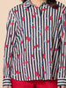 Cherry Stripe Print Sheer Shirt - Navy/White