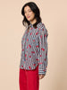 Cherry Stripe Print Sheer Shirt - Navy/White