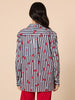 Cherry Stripe Print Sheer Shirt - Navy/White
