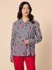 Cherry Stripe Print Sheer Shirt - Navy/White