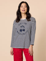 Cote D 'Azure Stripe Embroidered Cherry Tee - Navy/White