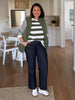 Brighton Stripe Print Top - Khaki Ivory
