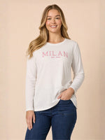 Milan Embroidered Long Sleeve Tee - White
