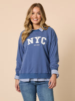 The NYC Embroidered Sweatshirt - Denim Blue