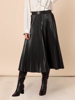 Florence Faux Leather Pleat Skirt - Black