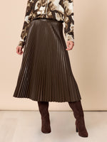 Florence Faux Leather Pleat Skirt - Espresso