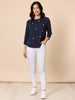 Embroidered Cherry Long Sleeve Tee - Navy/White