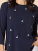 Embroidered Cherry Long Sleeve Tee - Navy/White