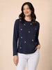 Embroidered Cherry Long Sleeve Tee - Navy/White