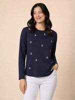 Embroidered Cherry Long Sleeve Tee - Navy/White