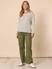 City Stripe Long Sleeve Tee - Khaki Ivory