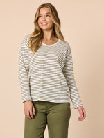City Stripe Long Sleeve Tee - Khaki Ivory