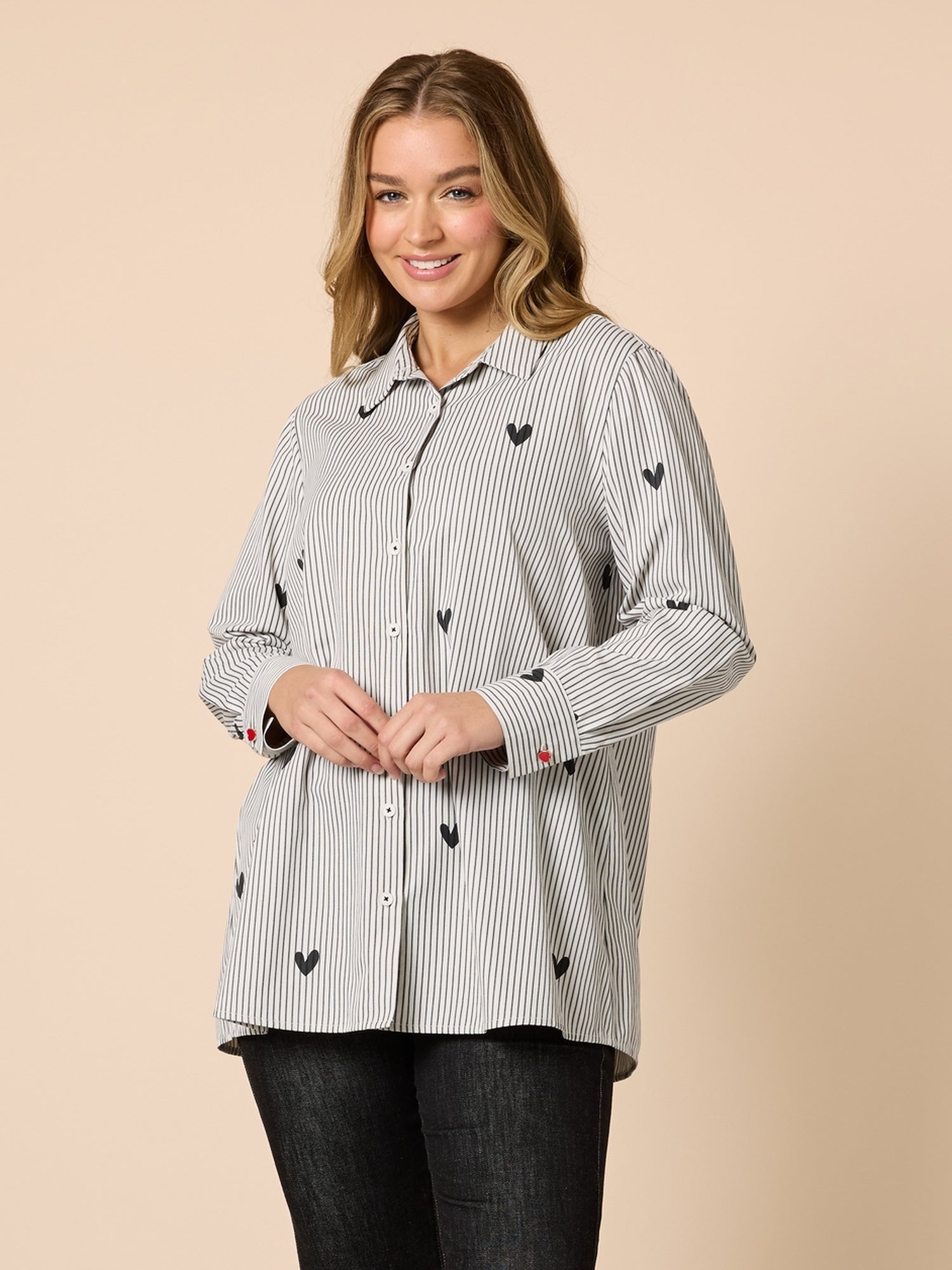 Aspen Heart Stripe Print Shirt - Black/White rc&co