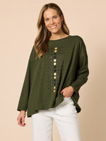 Elise Spot Print Top - Khaki