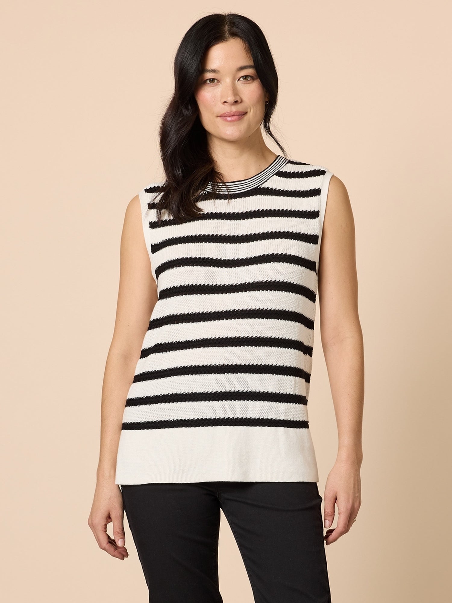 City Stripe Sleeveless Knit - Ivory/Black rc&co