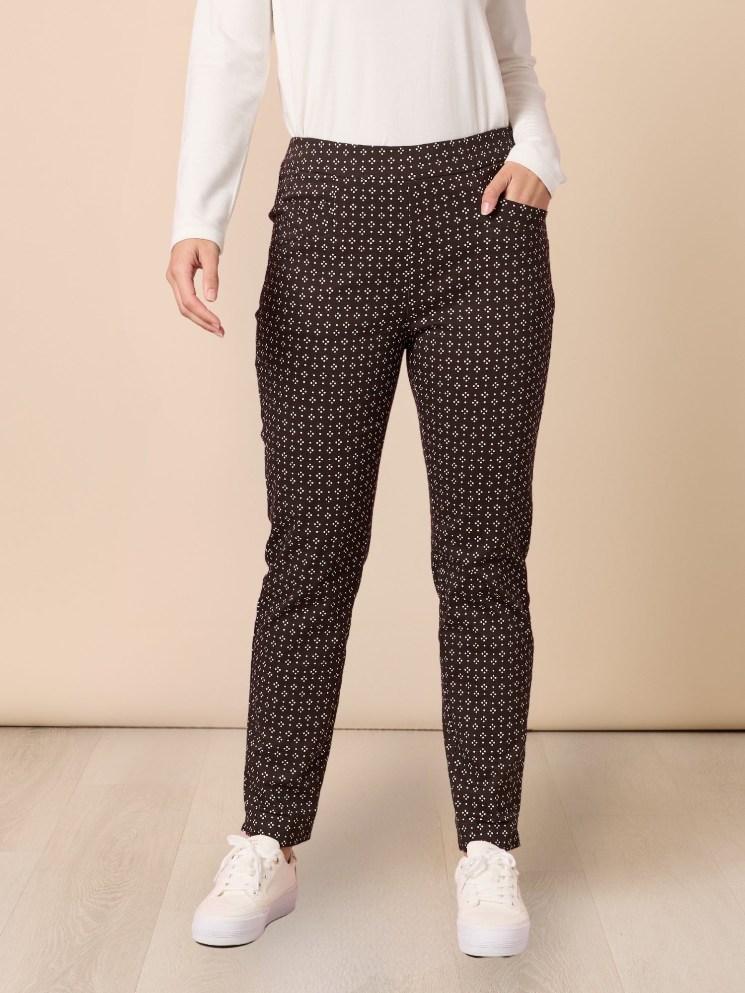 Kelly Dot Print Slim Leg Pant - Coffee rc&co