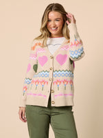 Charming Print Cardigan - Natural Multi