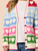 Chic Hearts Print Cardigan - Pink/Multi
