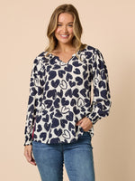 Luna Heart Print Top - Navy/Ivory