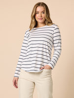 Nicolette Stripe Print Long Sleeve Tee - White/Navy