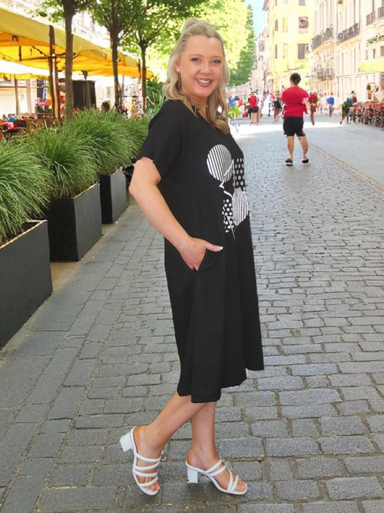 Circle on Circle Print Dress - Black