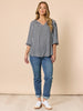 Gingham Check Print Top - Navy/Ivory rc&co