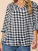 Gingham Check Print Top - Navy/Ivory rc&co