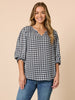 Gingham Check Print Top - Navy/Ivory rc&co