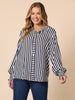 Amour Stripe Print Shirt - Navy/White