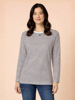 Harbour Stripe Print Long Sleeve Tee  - Navy/White