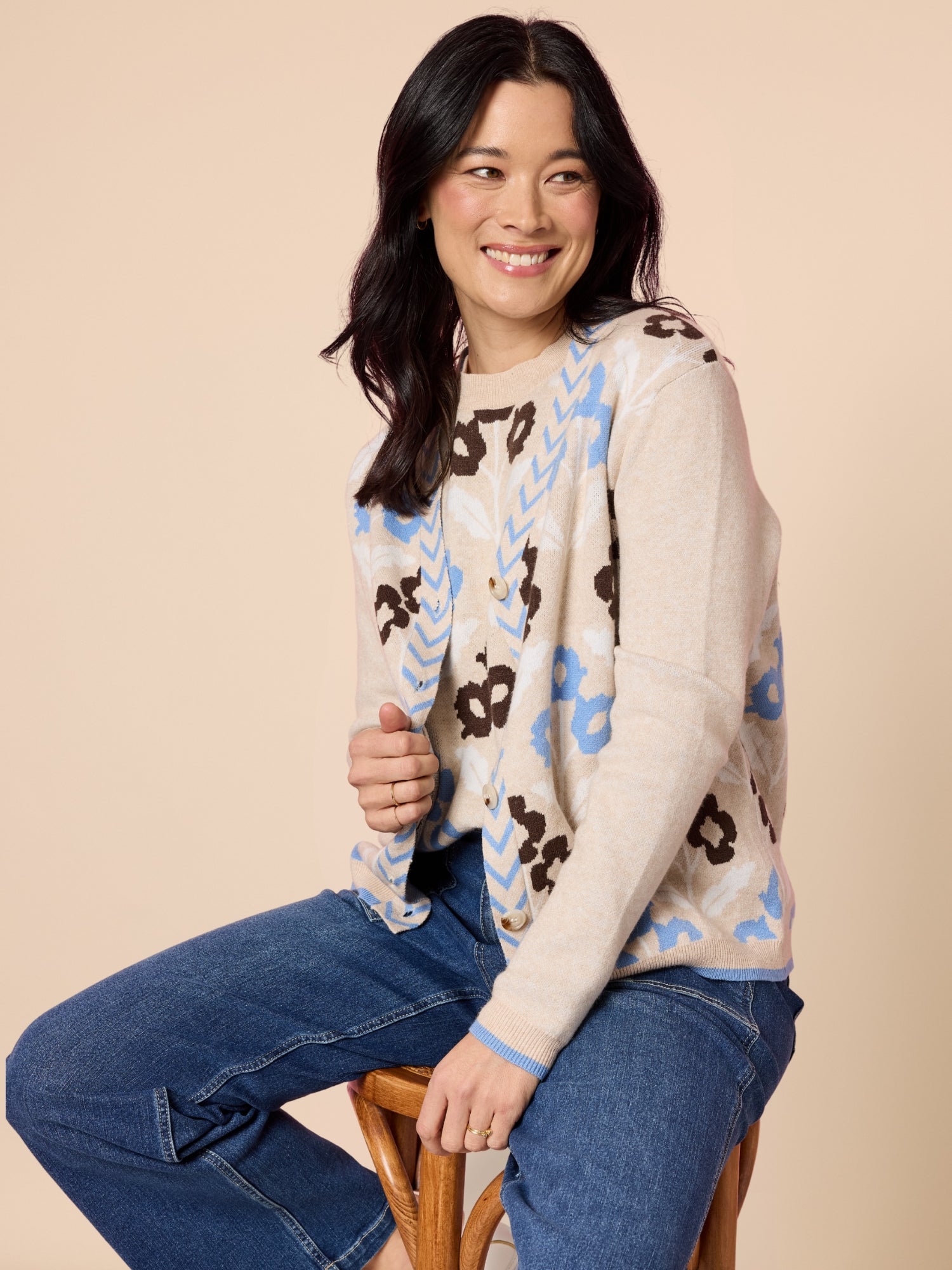 Vermont Floral Print Knit Cardigan - Natural Multi rc&co