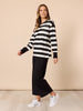 Riviera Sequin Stripe Print Sweatshirt - Black/Ivory