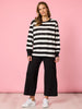 Riviera Sequin Stripe Print Sweatshirt - Black/Ivory