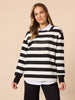 Riviera Sequin Stripe Print Sweatshirt - Black/Ivory