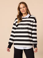 Riviera Sequin Stripe Print Sweatshirt - Black/Ivory