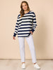 Riviera Sequin Stripe Print Sweatshirt - Navy/Ivory rc&co