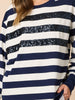 Riviera Sequin Stripe Print Sweatshirt - Navy/Ivory rc&co