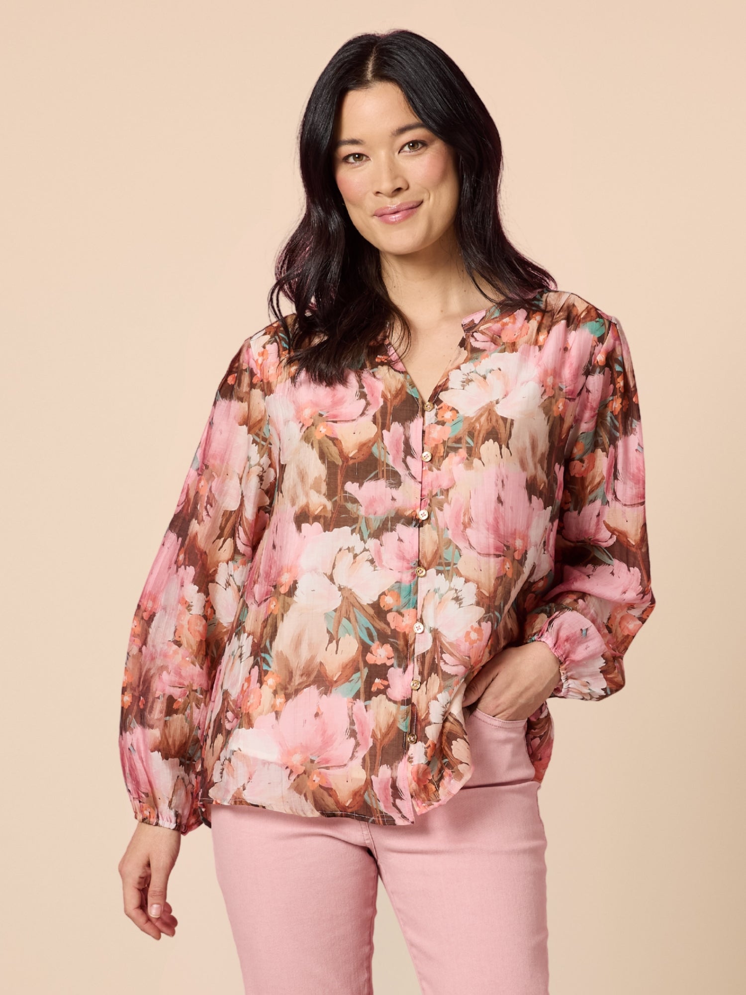 Dakota Floral Print Sheer Top - Blush Multi rc&co