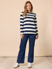 From The Heart Embroidered Stripe Print Tee - Navy/Ivory rc&co