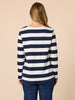 From The Heart Embroidered Stripe Print Tee - Navy/Ivory rc&co